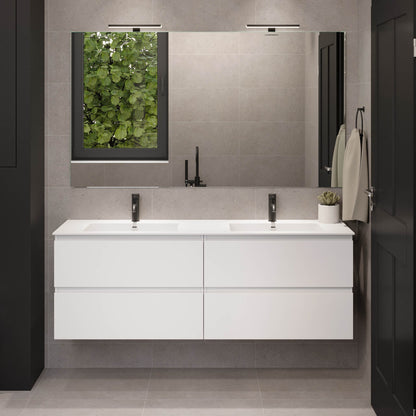 Badrumsmöbel med klassiska integrerade fronter - 95x46x55 cm - mattvit - högervänd tvättställ i solid surface - Sifjord