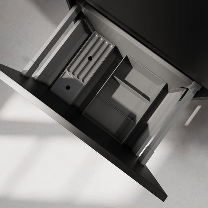 Badrumsmöbel med klassiska integrerade fronter - 95x46x55 cm - mattsvart - högervänd tvättställ i solid surface - Sifjord