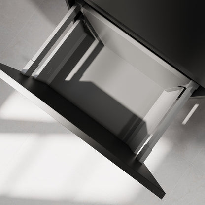 Badrumsmöbel med klassiska integrerade fronter - 95x46x55 cm - mattsvart - högervänd tvättställ i solid surface - Sifjord