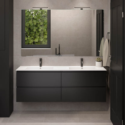 Badrumsmöbel med klassiska integrerade fronter - 100x46x57 cm - mattsvart - tvättställ i solid surface - Sifjord