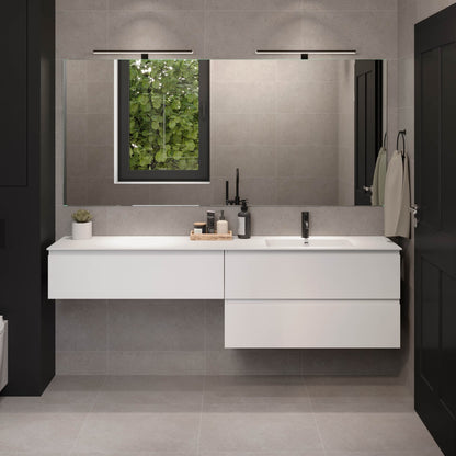Badrumsmöbel med klassiska integrerade fronter - 120x46x57 cm - matt vit - tvättställ i solid surface - Sifjord