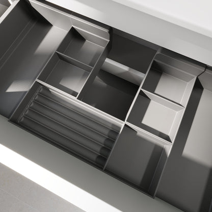 Badrumsmöbel med klassiska integrerade fronter - 160x46x57 cm - mattvit - dubbelt tvättställ i solid surface - Sifjord