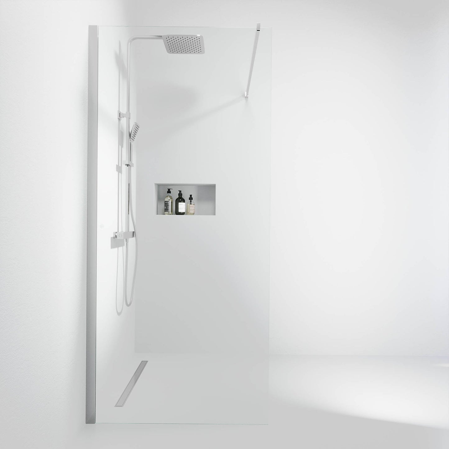 Fast duschvägg med stabiliseringsstag 90x195 cm - 5 mm klart nanoglas - kromprofil - Sandefjord