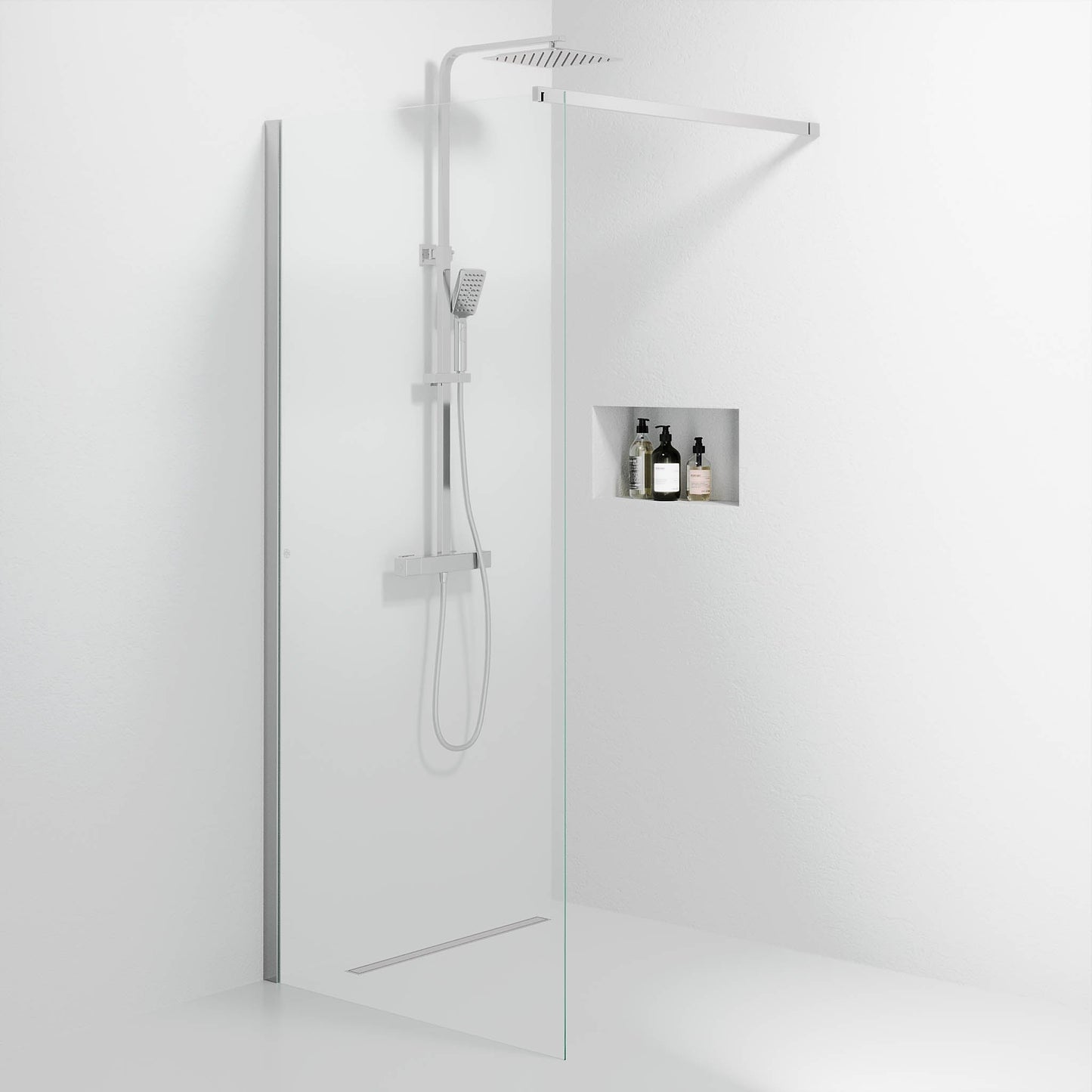 Fast duschvägg med stabiliseringsstag 90x195 cm - 5 mm klart nanoglas - kromprofil - Sandefjord