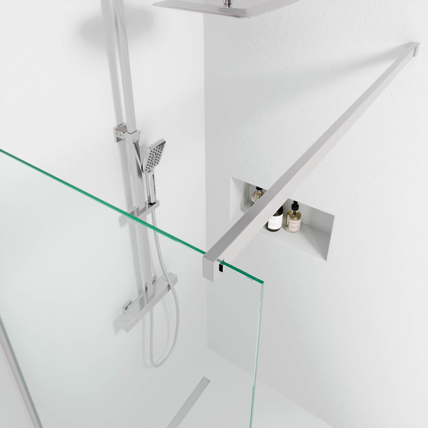Fast duschvägg med stabiliseringsstag 90x195 cm - 5 mm klart nanoglas - kromprofil - Sandefjord