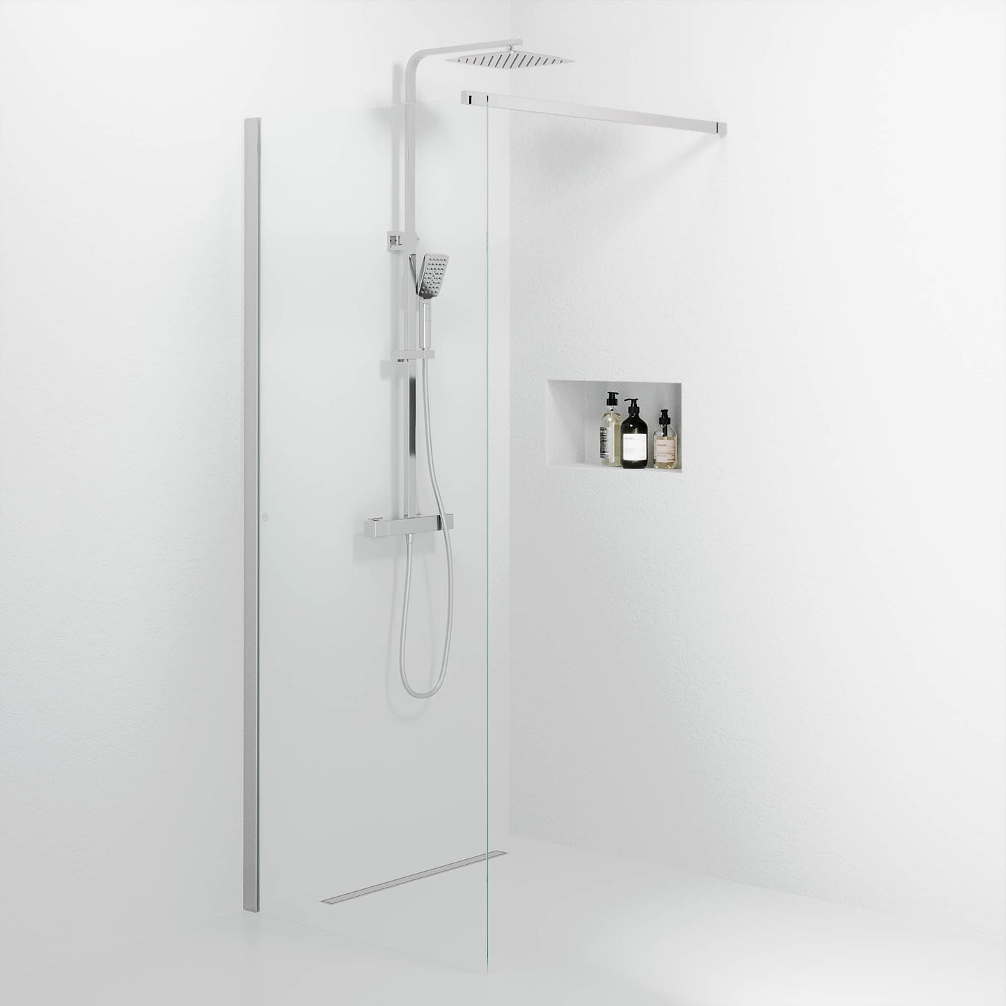 Fast duschvägg med stabiliseringsstag 80x195 cm - 5 mm klart nanoglas - kromprofil - Sandefjord