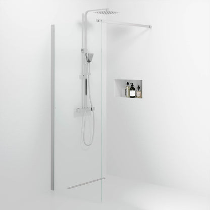 Fast duschvägg med stabiliseringsstag 80x195 cm - 5 mm klart nanoglas - kromprofil - Sandefjord