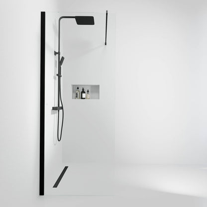 Fast duschvägg med stabiliseringsstag 80x195 cm - 5 mm klart nanoglas - svart profil - Sandefjord