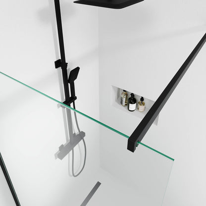 Fast duschvägg med stabiliseringsstag 80x195 cm - 5 mm klart nanoglas - svart profil - Sandefjord