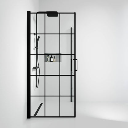 Duschhörna fyrkantig 90x90x195 cm - 5 mm klart nanoglas med svarta spröjs - svart profil - Sandefjord