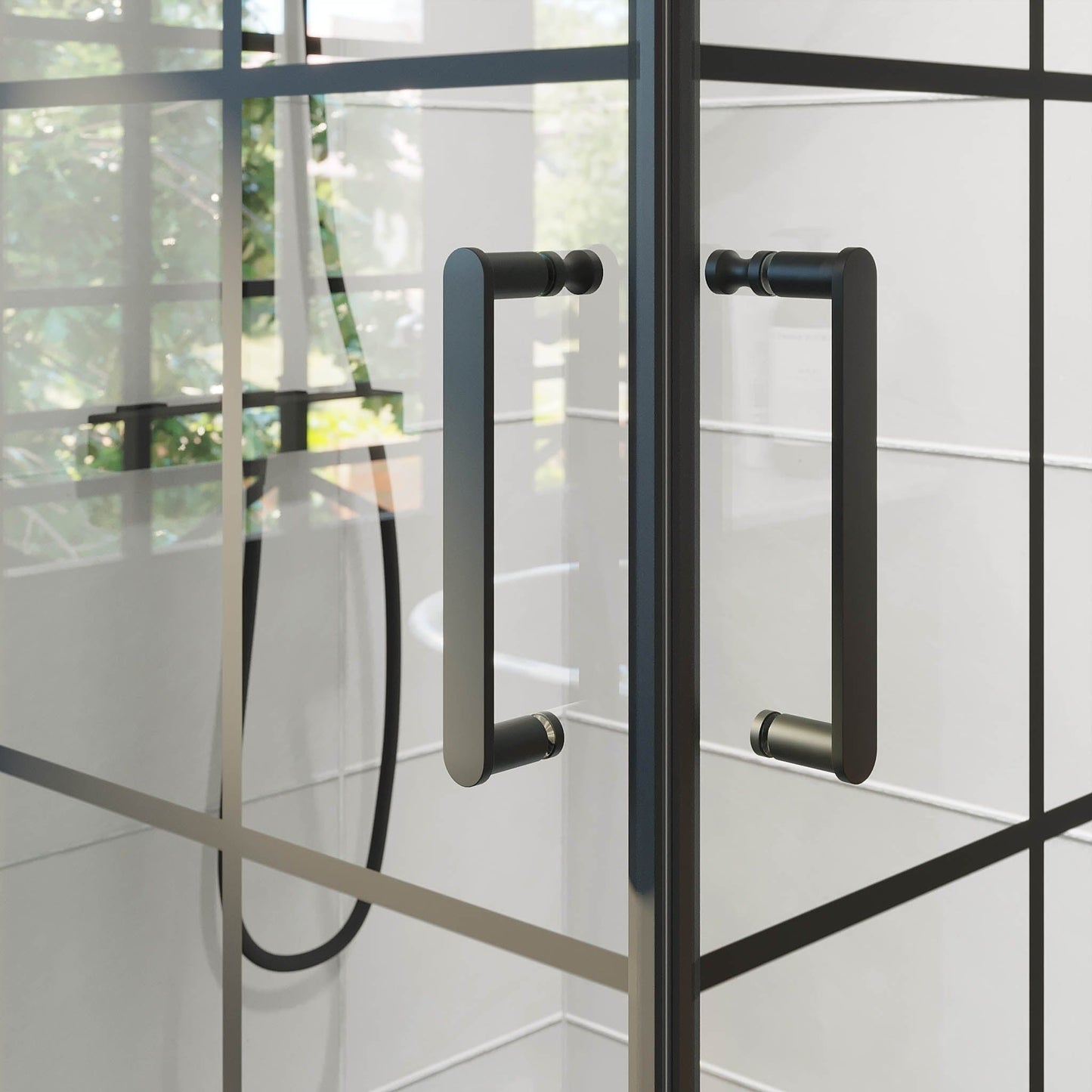 Duschhörna fyrkantig 90x90x195 cm - 5 mm klart nanoglas med svarta spröjs - svart profil - Sandefjord