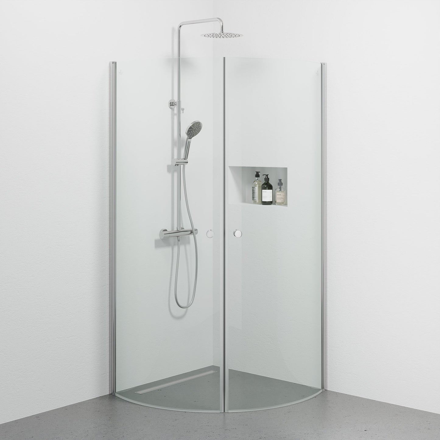 Duschhörna halvrund 90x90x190 cm - 5 mm klarglas - kromprofil - Tulsa