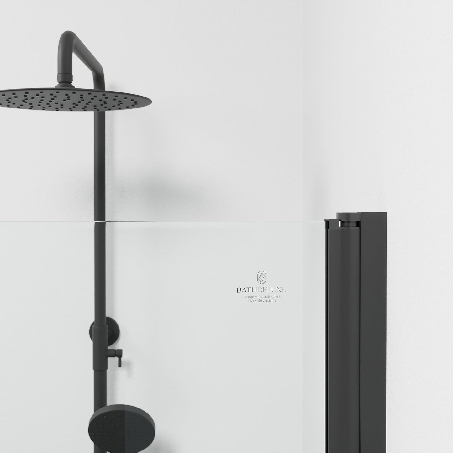 Duschhörna halvrund 90x90x190 cm - 5 mm klarglas - svart profil - Tulsa
