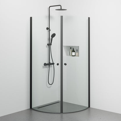 Duschhörna halvrund 90x90x190 cm - 5 mm klarglas - svart profil - Tulsa