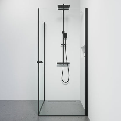 Duschhörna fyrkantig 90x90x190 cm - 5 mm klarglas - svart profil - Tulsa