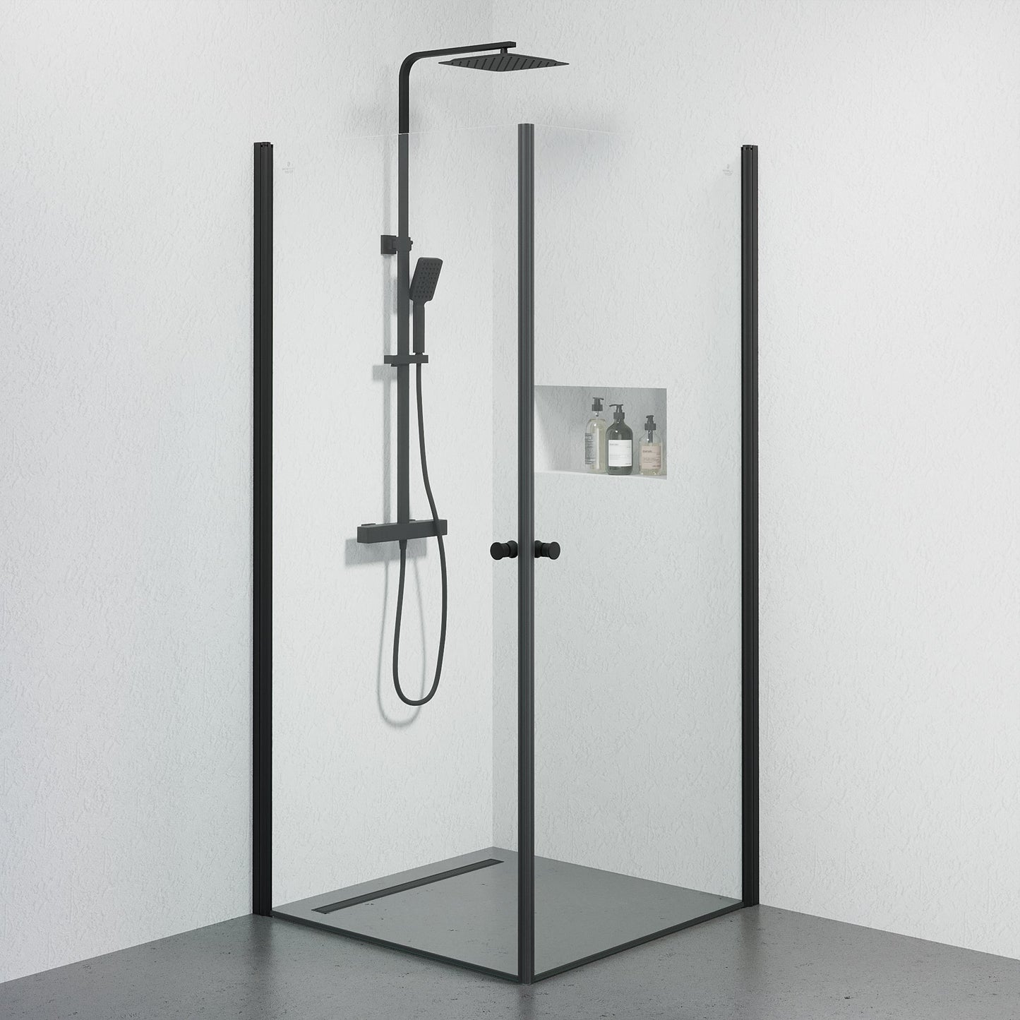 Duschhörna fyrkantig 90x90x190 cm - 5 mm klarglas - svart profil - Tulsa