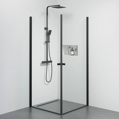 Duschhörna fyrkantig 90x90x190 cm - 5 mm klarglas - svart profil - Tulsa
