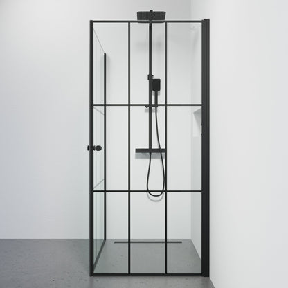 Duschhörna fyrkantig 90x90x190 cm - 5 mm klarglas med svarta spröjs - svart profil - Tulsa