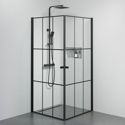 Duschhörna fyrkantig 90x90x190 cm - 5 mm klarglas med svarta spröjs - svart profil - Tulsa