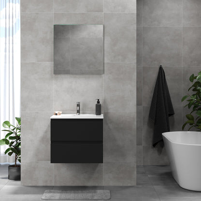 Badrumsmöbel med klassiska integrerade fronter - 60x46x50 cm - mattsvart - porslinstvättställ - Kenwood