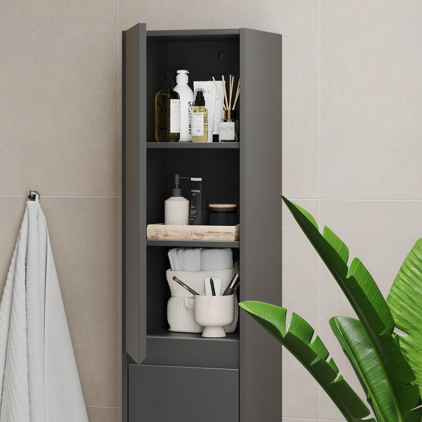 Högskåp med klassiska integrerade dörrar - 35x32x174 cm - ek - Seiland