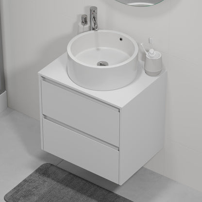 Badrumsmöbel med klassisk integrerad front - 60x46x57 cm - mattvit - bänkskiva med vitt porslinstvättställ - Lofoten