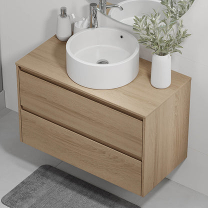 Badrumsmöbel med klassisk integrerad front - 60x46x57 cm - ek - bänkskiva med vitt porslinstvättställ - Lofoten