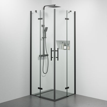 Duschhörna fyrkantig 80x80x200 cm - 5 mm klart nanoglas - svart profil - Rämen