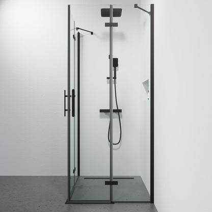 Duschhörna fyrkantig 80x80x200 cm - 5 mm klart nanoglas - svart profil - Rämen