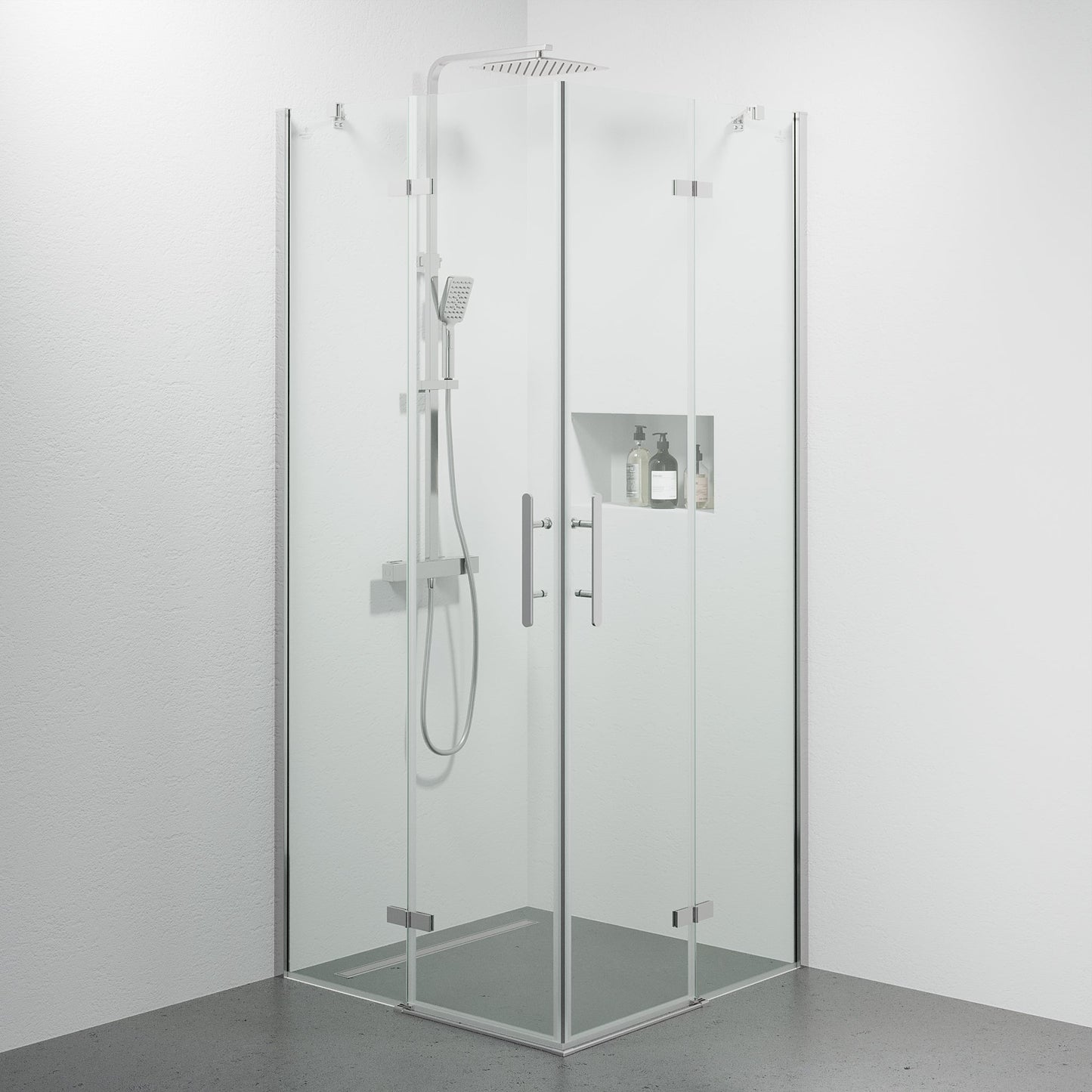 Duschhörna fyrkantig 90x90x200 cm - 5 mm klart nanoglas - kromprofil - Rämen