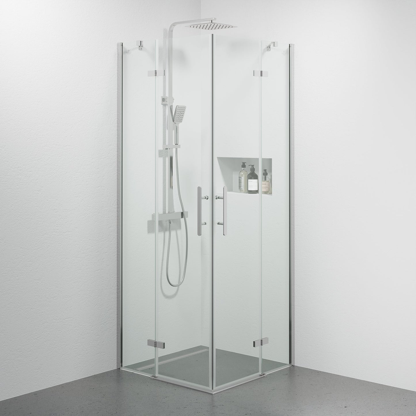 Duschhörna fyrkantig 90x90x200 cm - 5 mm klart nanoglas - kromprofil - Rämen