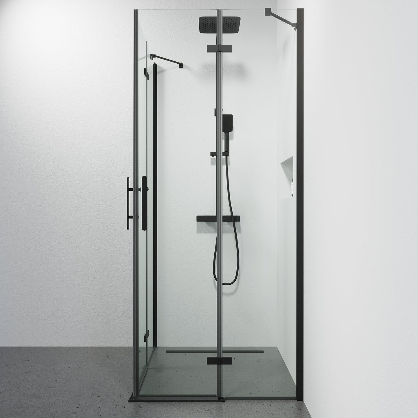Duschhörna fyrkantig 90x90x200 cm - 5 mm klart nanoglas - svart profil - Rämen