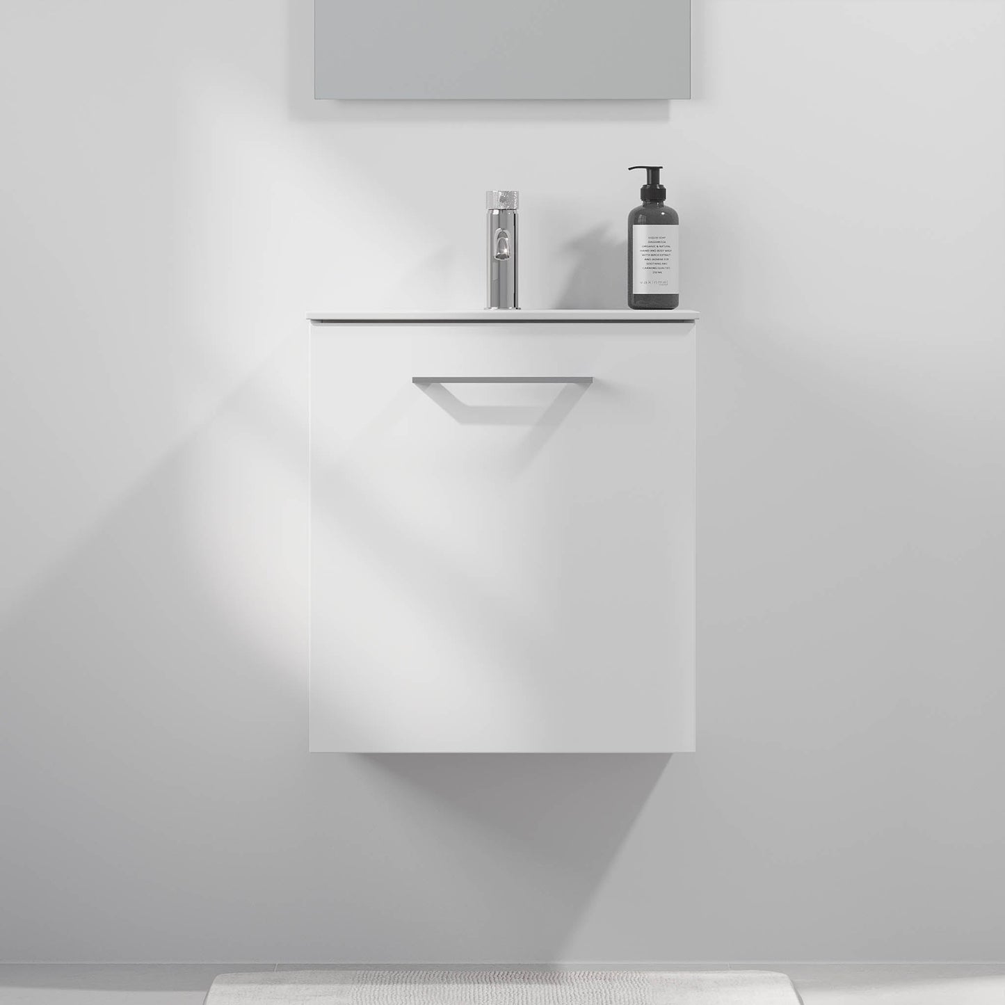 Badrumsmöbel med klassiska dörrar - SLIM - 60x36x57 cm - mattvit - tvättställ i massivt material - kromat handtag - Harstad