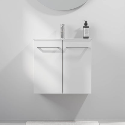Badrumsmöbel med klassiska fronter - SLIM - 60x36x57 cm - mattvit - tvättställ i massivt material - kromat handtag - Harstad