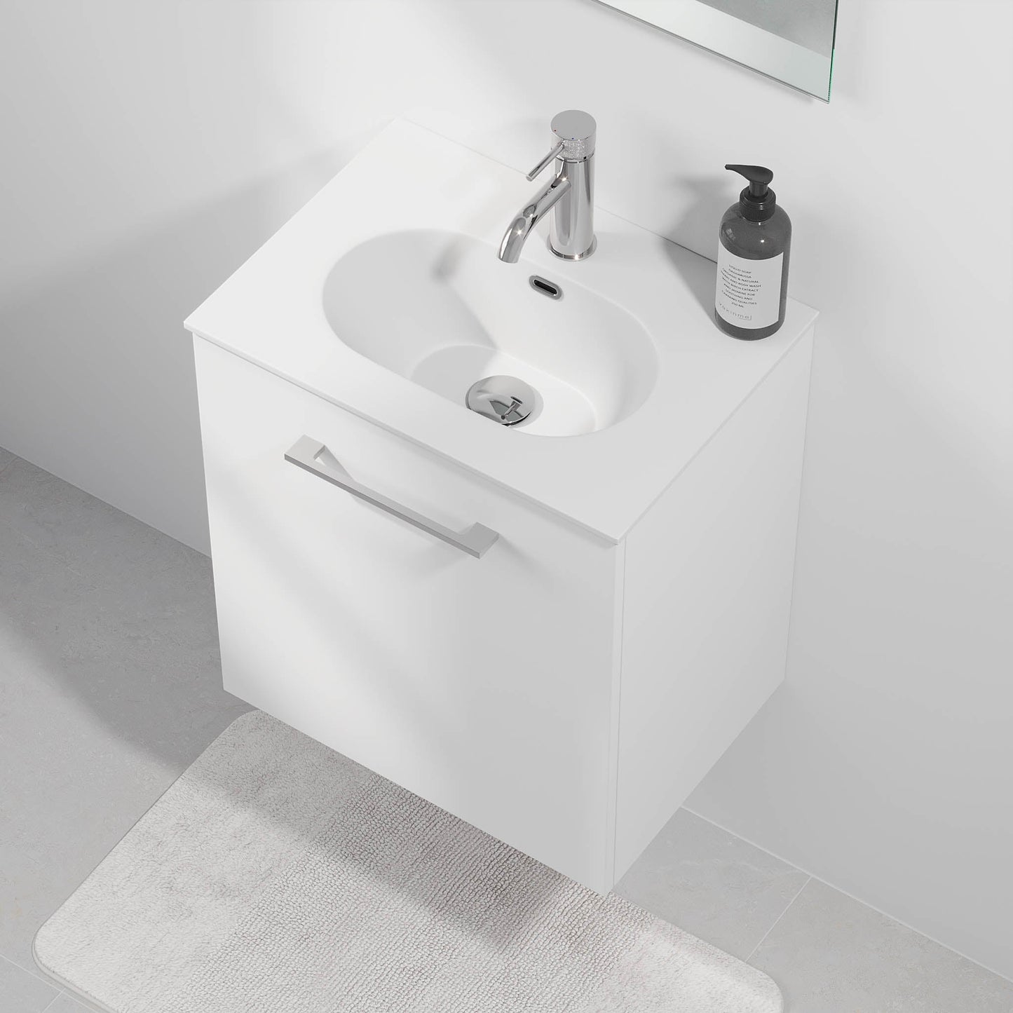 Badrumsmöbel med klassiska fronter - SLIM - 60x36x57 cm - mattvit - tvättställ i massivt material - kromat handtag - Harstad