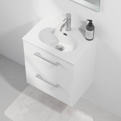 Badrumsmöbel med klassiska fronter - SLIM - 60x36x57 cm - mattvit - tvättställ i massivt material - kromat handtag - Harstad