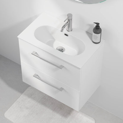 Badrumsmöbel med klassiska dörrar - SLIM - 80x36x57 cm - mattvit - tvättställ i solid surface - kromat handtag - Harstad