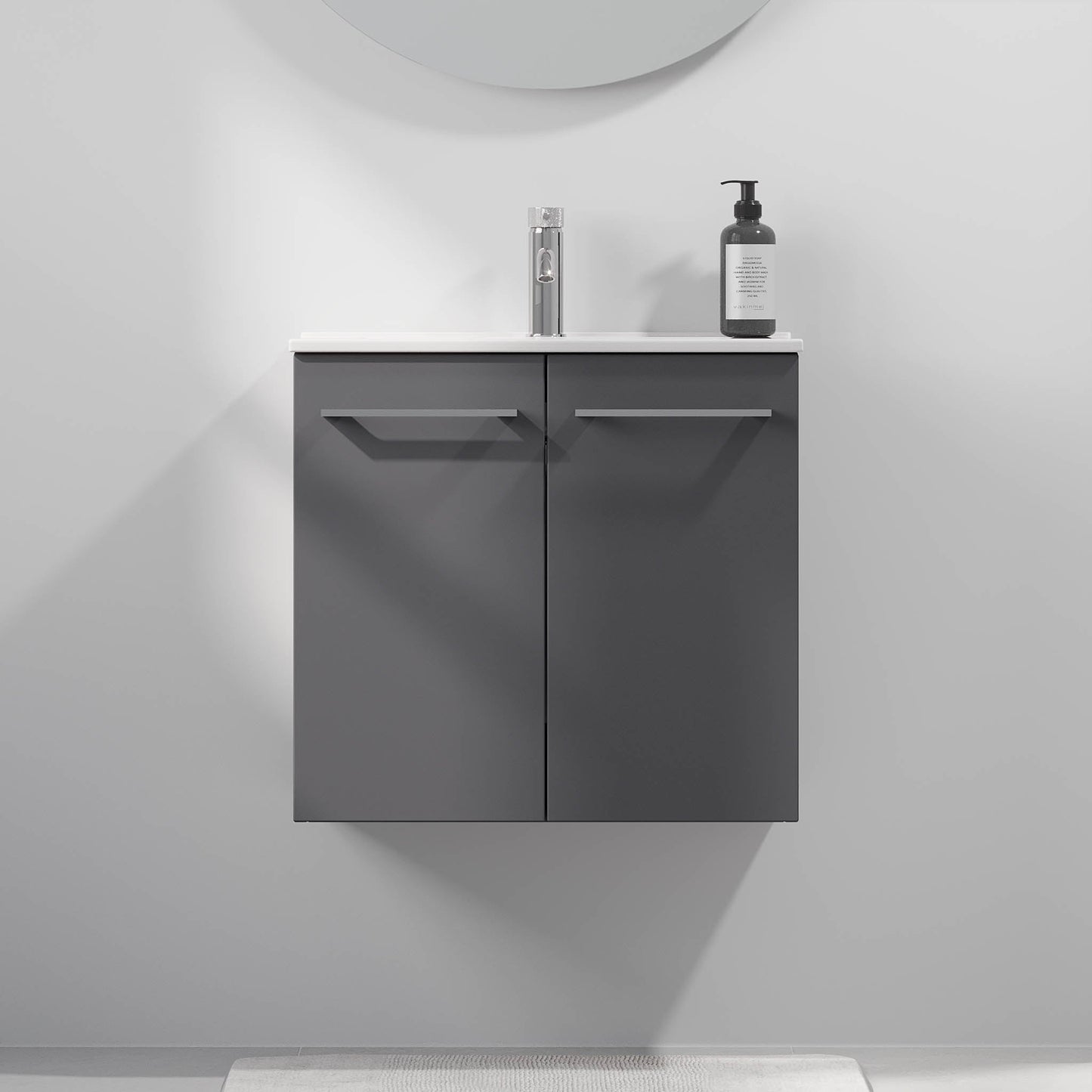 Badrumsmöbel med klassisk dörr - SLIM - 50x36x55 cm - antracitgrå - porslinstvättställ - kromat handtag - Magnor