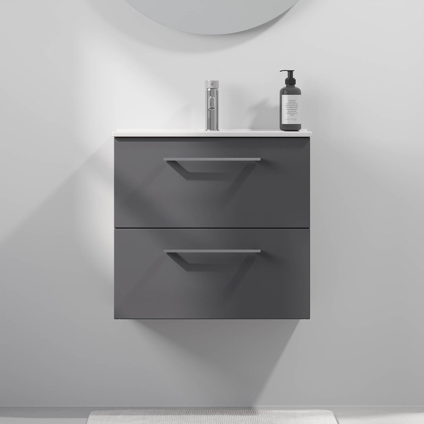 Badrumsmöbel med klassiska fronter - SLIM - 50x36x55 cm - antracitgrå - porslinstvättställ - kromade handtag - Magnor