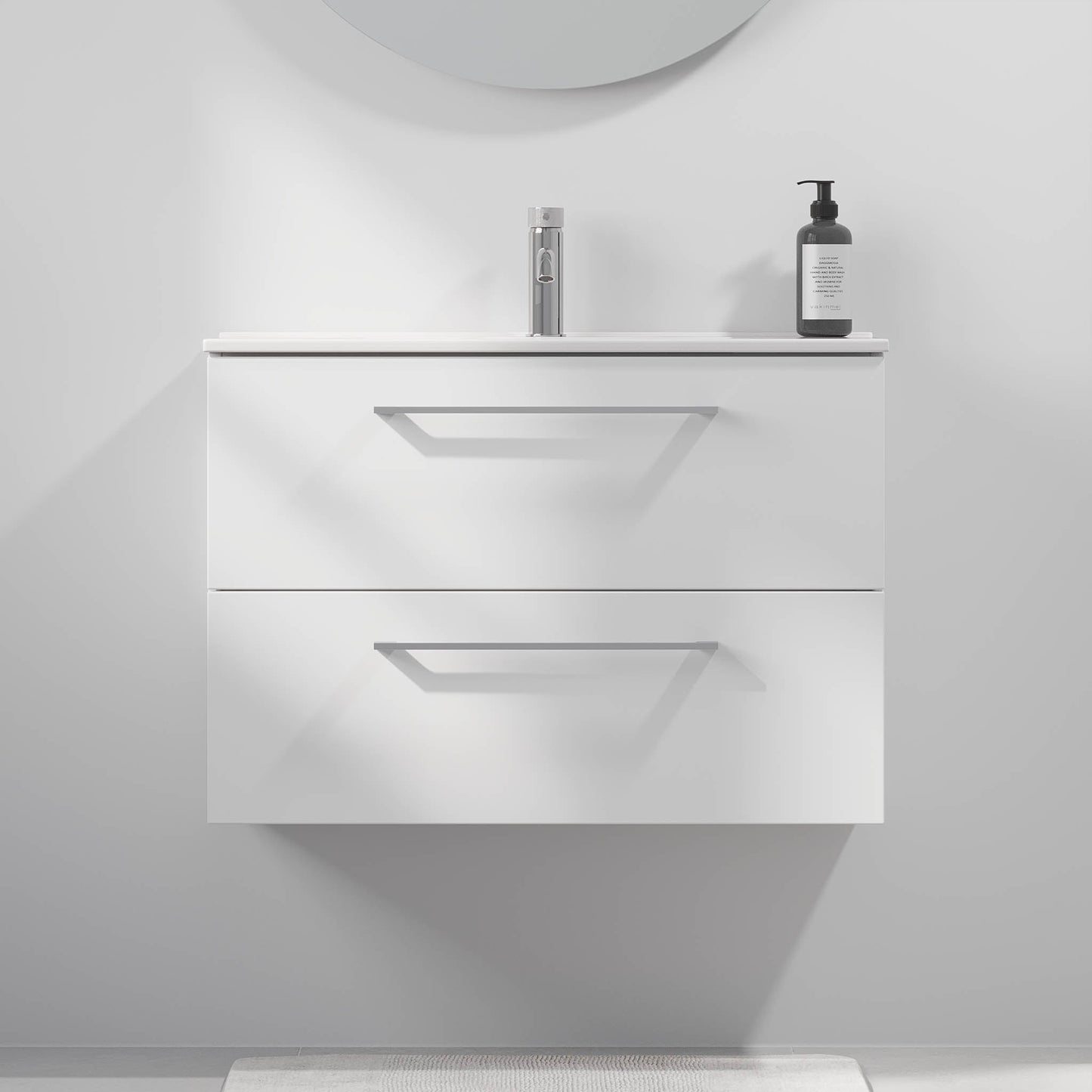 Badrumsmöbel med klassiska fronter - SLIM - 50x36x55 cm - mattvit - porslinstvättställ - kromade handtag - Magnor