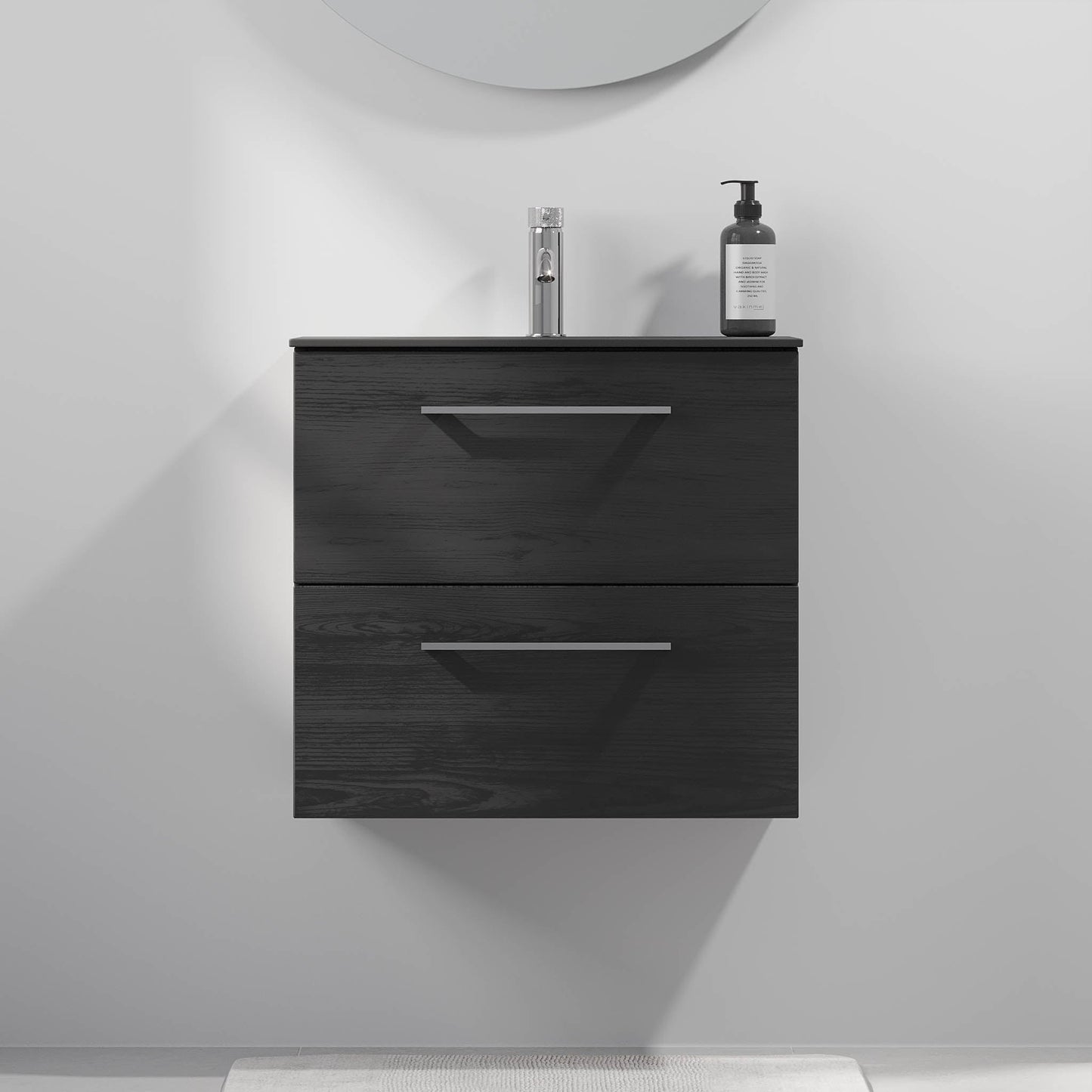 Badrumsmöbel med klassiska fronter - SLIM - 80x36x57 cm - svart trästruktur - tvättställ i kompositmaterial - kromade handtag - Horten