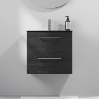 Badrumsmöbel med klassiska fronter - SLIM - 80x36x57 cm - svart trästruktur - tvättställ i kompositmaterial - kromade handtag - Horten