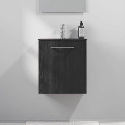 Badrumsmöbel med klassiska fronter - SLIM - 80x36x57 cm - svart trästruktur - tvättställ i kompositmaterial - kromade handtag - Horten
