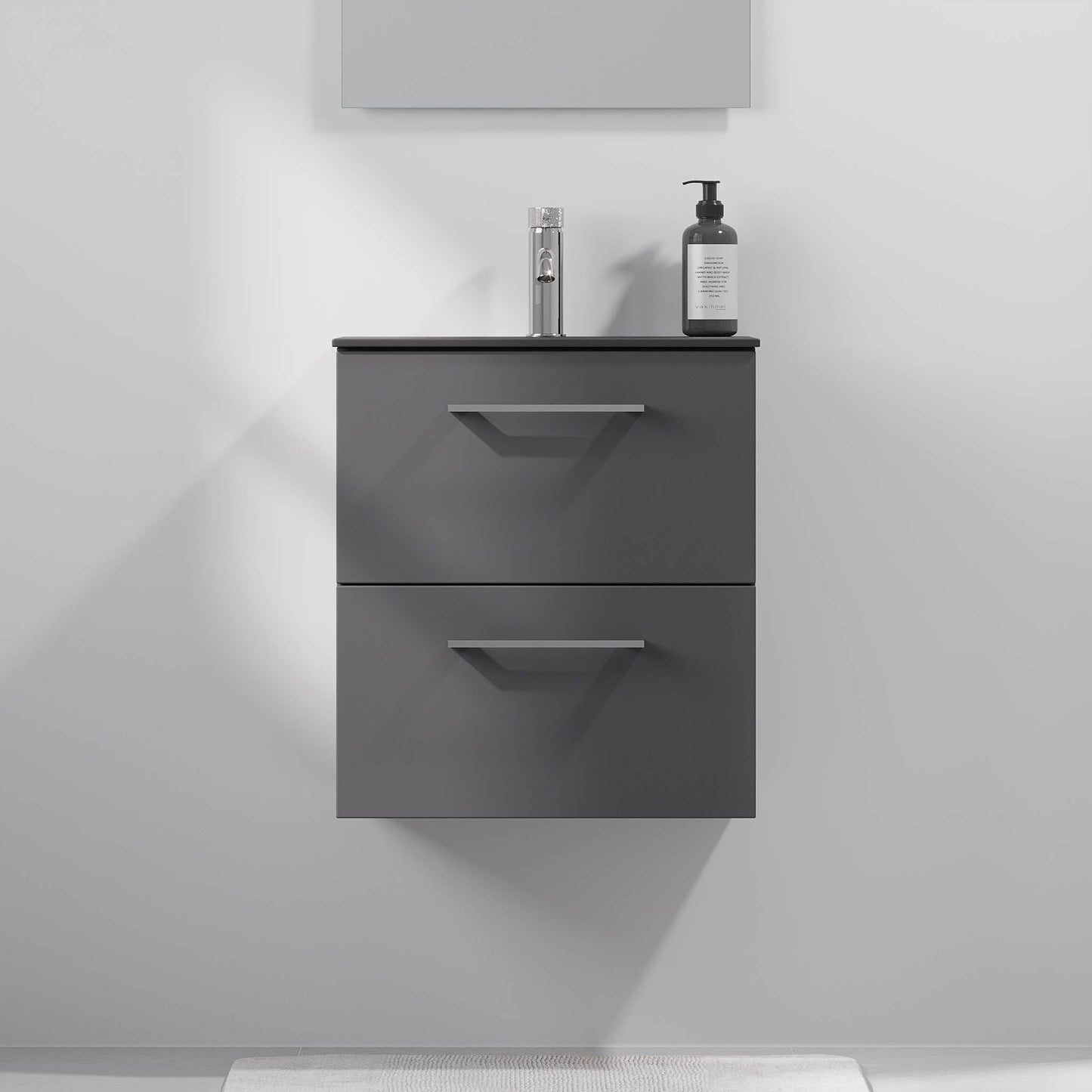 Badrumsmöbel med klassiska dörrar - SLIM - 60x36x57 cm - antracitgrå - tvättställ i kompositmaterial - kromade handtag - Horten