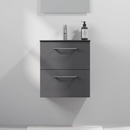 Badrumsmöbel med klassiska dörrar - SLIM - 60x36x57 cm - antracitgrå - tvättställ i kompositmaterial - kromade handtag - Horten