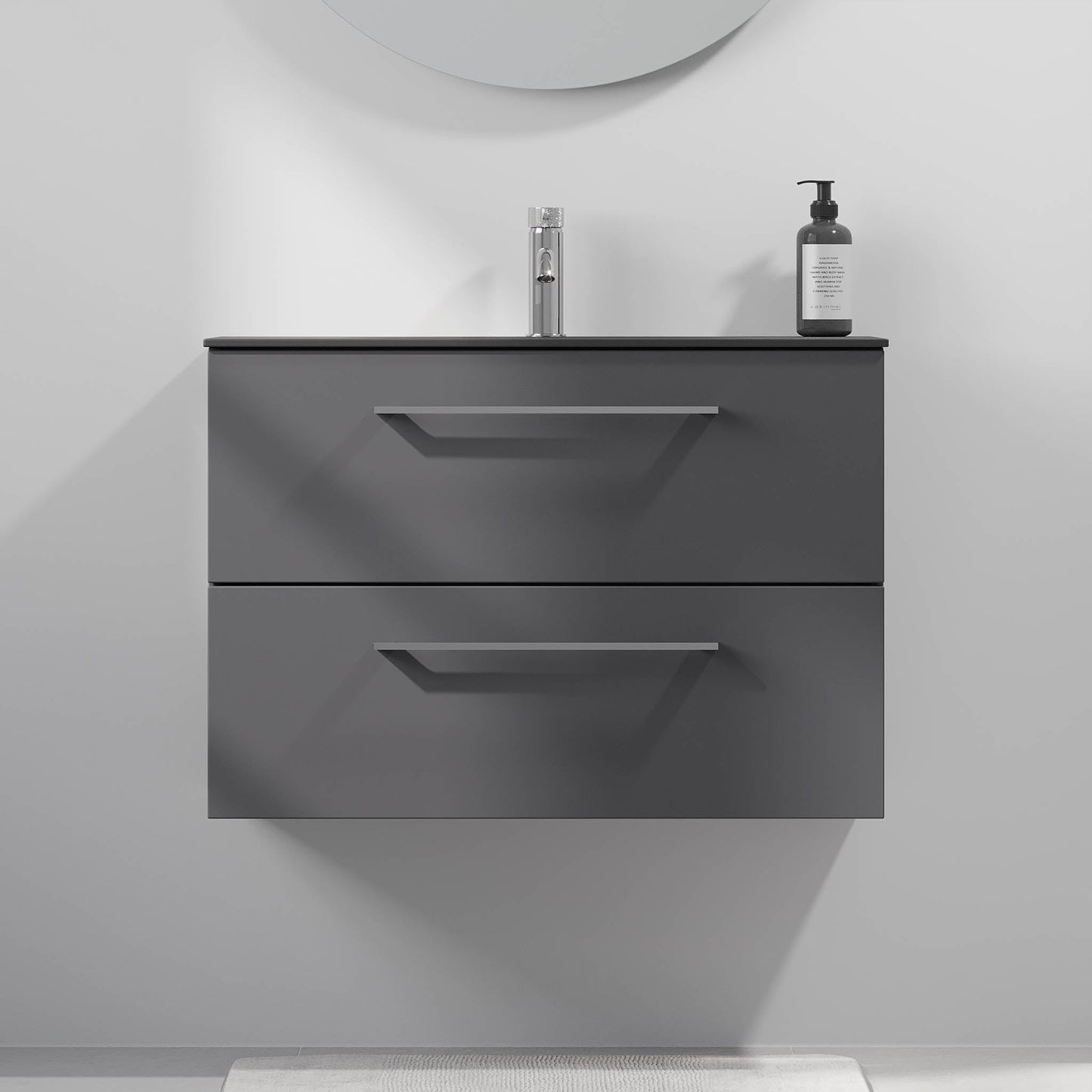 Badrumsmöbel med klassiska dörrar - SLIM - 60x36x57 cm - antracitgrå - tvättställ i kompositmaterial - kromade handtag - Horten