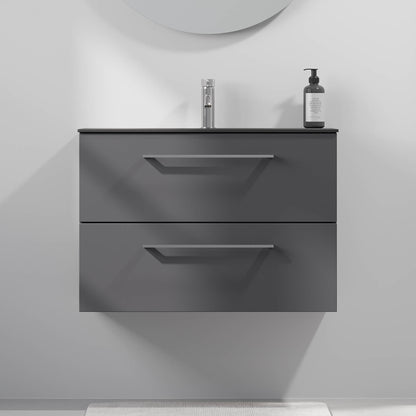 Badrumsmöbel med klassiska dörrar - SLIM - 60x36x57 cm - antracitgrå - tvättställ i kompositmaterial - kromade handtag - Horten
