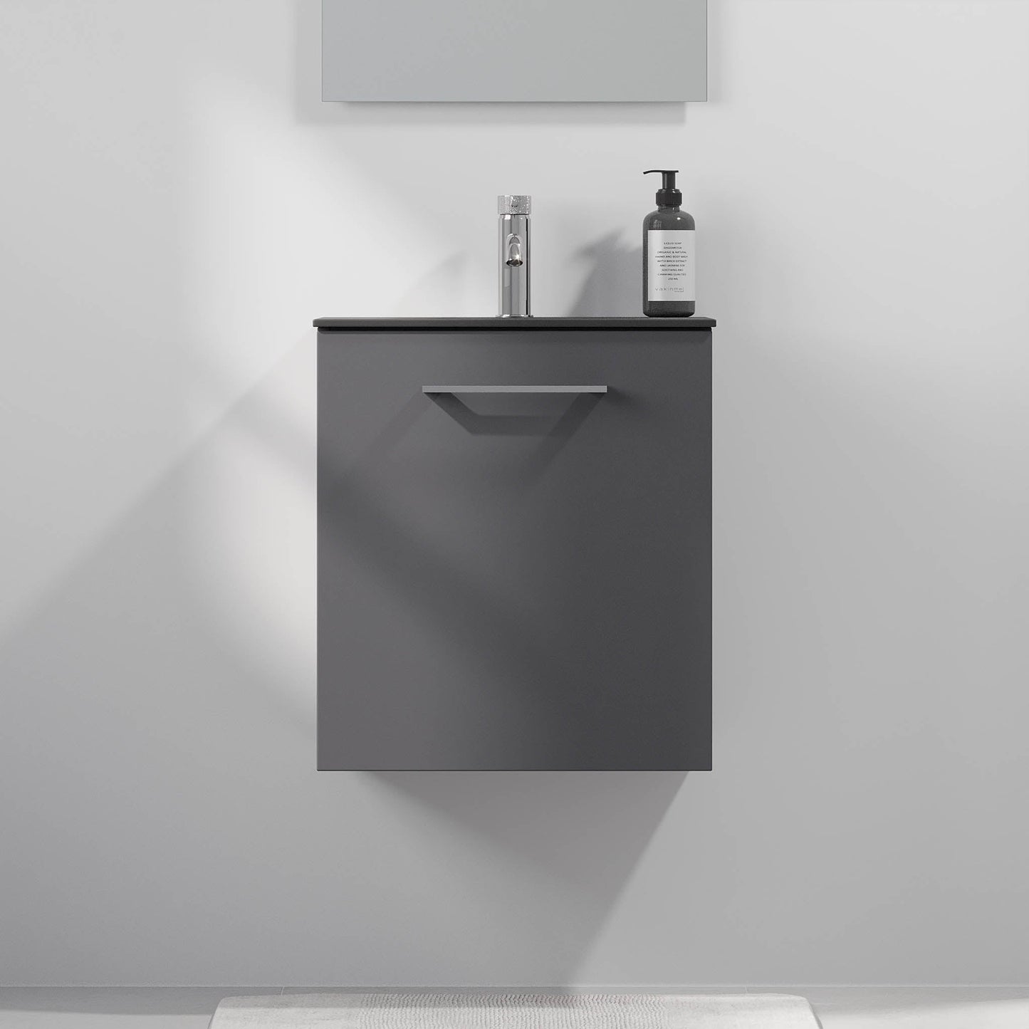 Badrumsmöbel med klassiska dörrar - SLIM - 60x36x57 cm - antracitgrå - tvättställ i kompositmaterial - kromade handtag - Horten