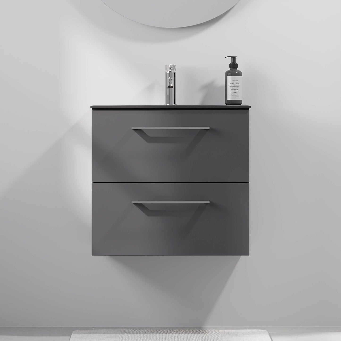 Badrumsmöbel med klassiska dörrar - SLIM - 60x36x57 cm - antracitgrå - tvättställ i kompositmaterial - kromade handtag - Horten