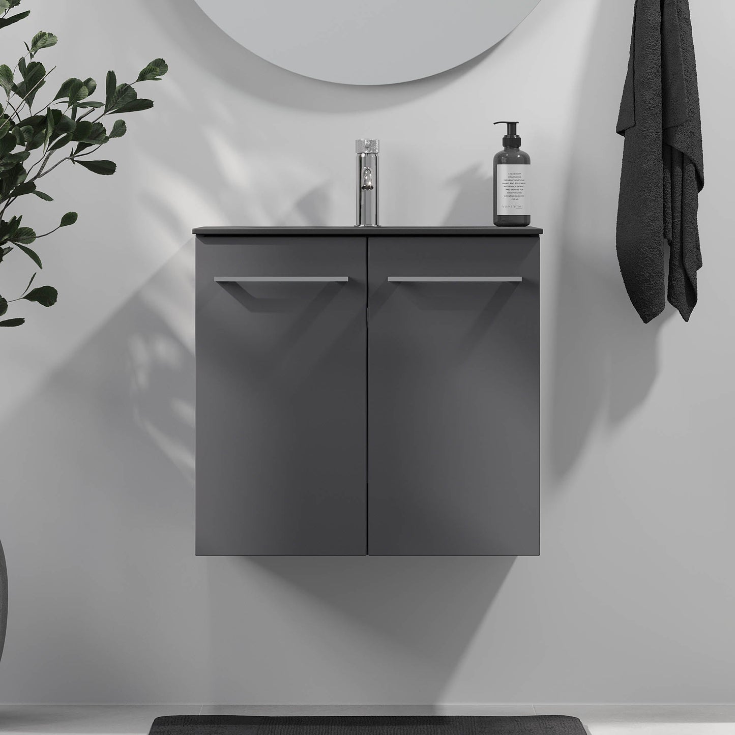 Badrumsmöbel med klassiska fronter - SLIM - 80x36x57 cm - antracitgrå - tvättställ i kompositmaterial - kromade handtag - Horten